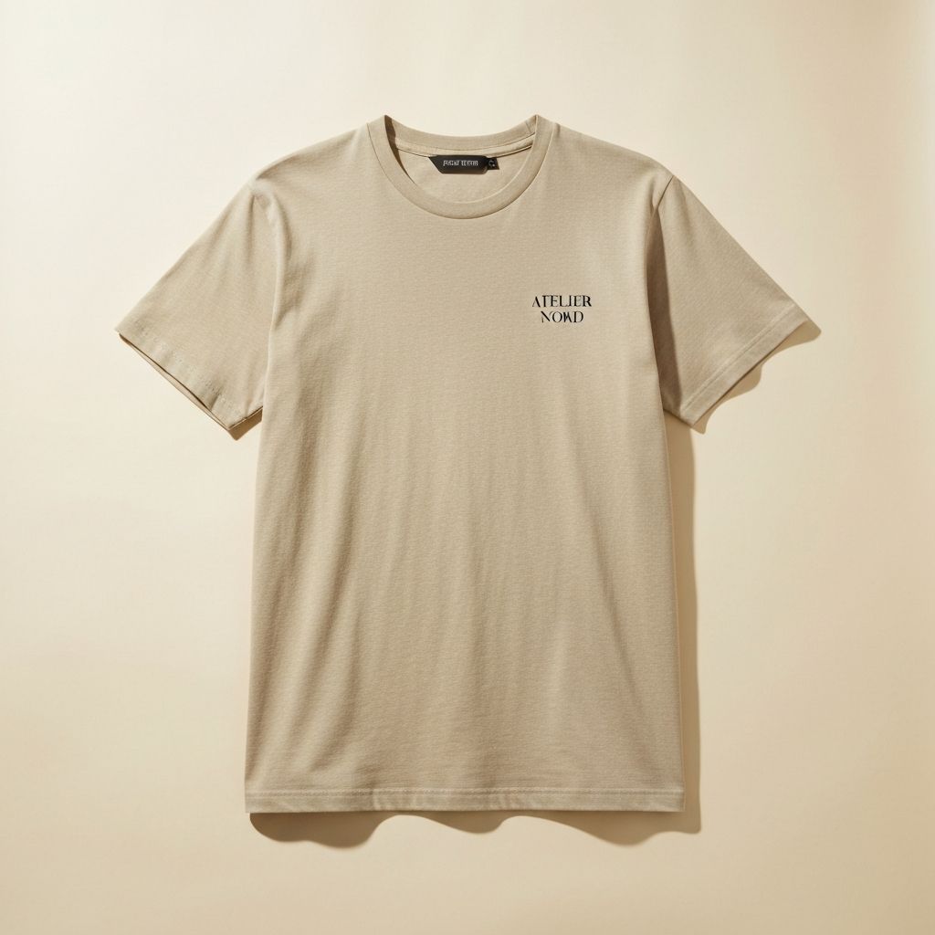 Demo-Shirt — Vorderansicht mit minimaler Atelier-Nord-Wordmark auf der Brust